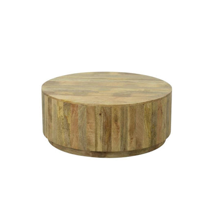 Natural Mango Wood Round Coffee Table with Sturdy Base