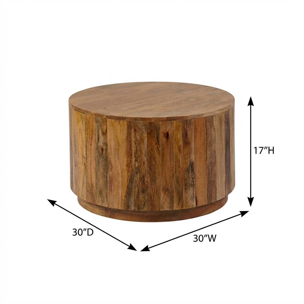 Round Mango Wood Coffee Table in Natural Finish for Living Room