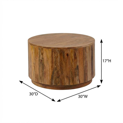Round Mango Wood Coffee Table in Natural Finish for Living Room