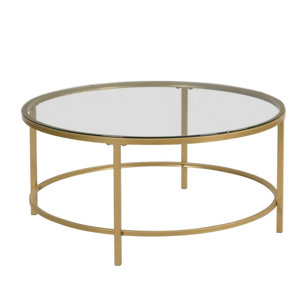 Glass Top Gold Coffee Table with Round Design and Modern Style