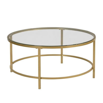 Glass Top Gold Coffee Table with Round Design and Modern Style