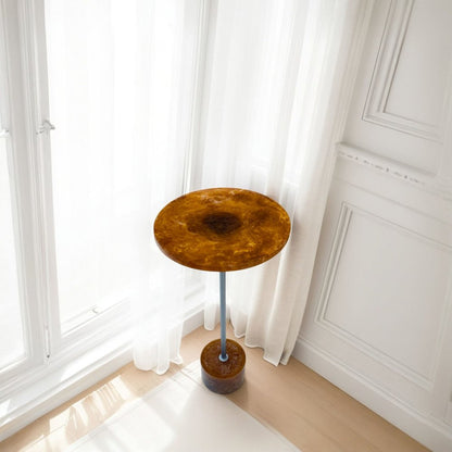 Amber Glow Pedestal Table - Nickel