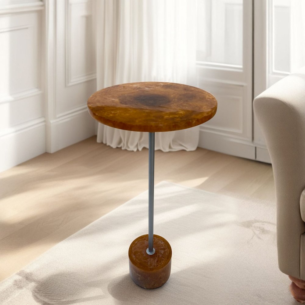 Amber Glow Pedestal Table - Nickel