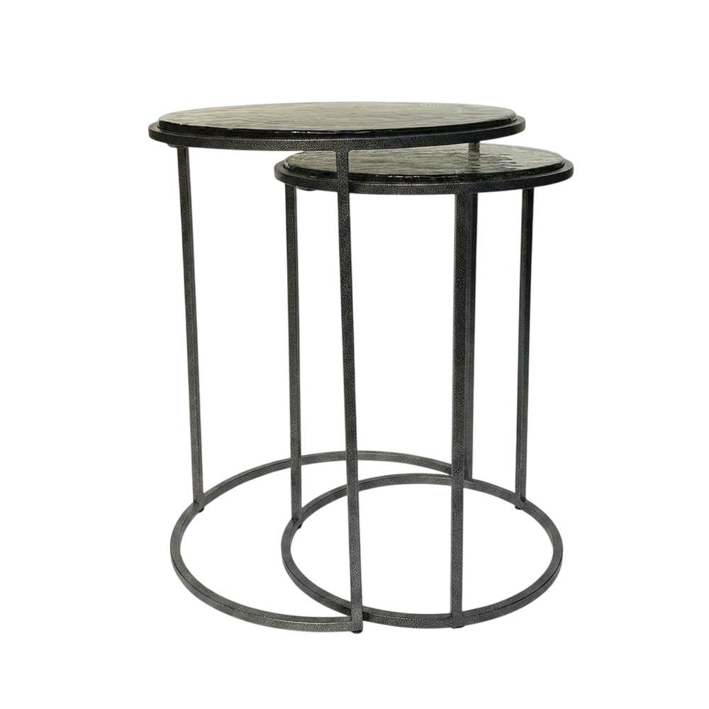 Recycled Glass Nesting Side Tables, Recycled Glass, Antique Nickel, 2 Piece