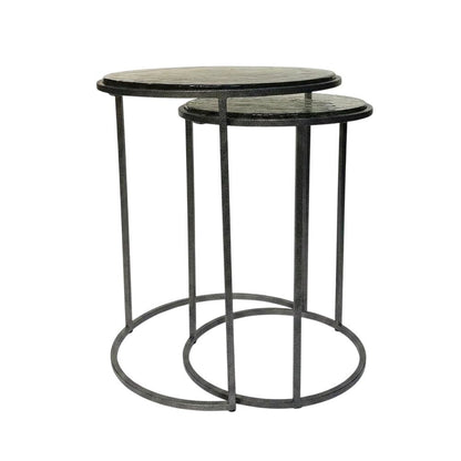 Recycled Glass Nesting Side Tables, Recycled Glass, Antique Nickel, 2 Piece