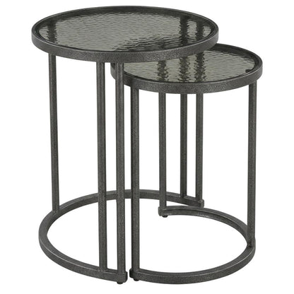 Recycled Glass Nesting Side Tables, Recycled Glass, Antique Nickel, 2 Piece