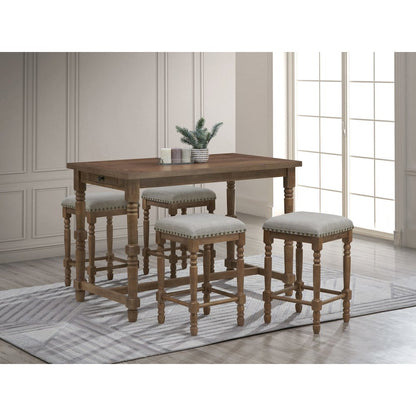 Brittany Bar Table with 4 Counter Stools - Vintage Walnut