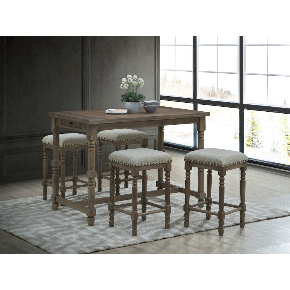 Brittany Bar Table with 4 Counter Stools - Vintage Walnut