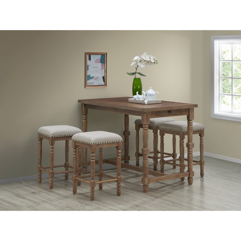 Brittany Bar Table with 4 Counter Stools - Vintage Walnut