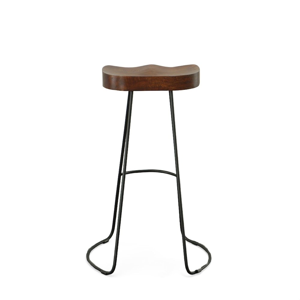 Saga 31" Saddle Seat Metal Base Barstool - Set of 2 - Chestnut Seat - Black Base