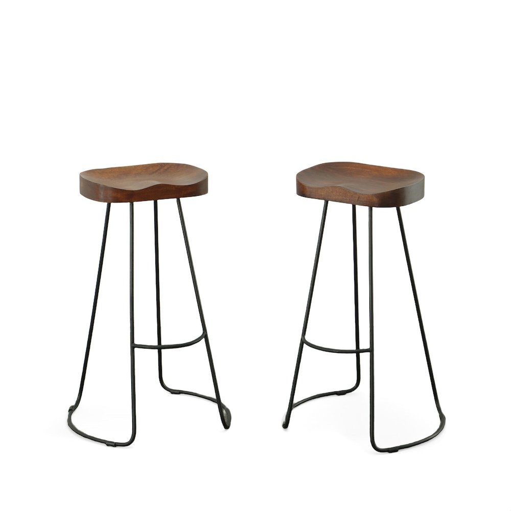 Saga 31" Saddle Seat Metal Base Barstool - Set of 2 - Chestnut Seat - Black Base