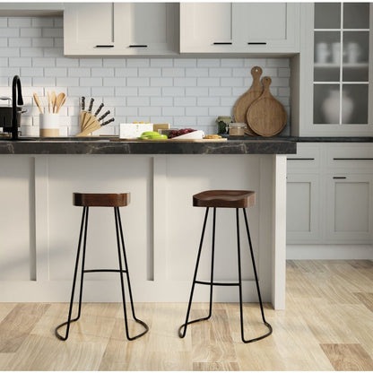 Saga 31" Saddle Seat Metal Base Barstool - Set of 2 - Chestnut Seat - Black Base