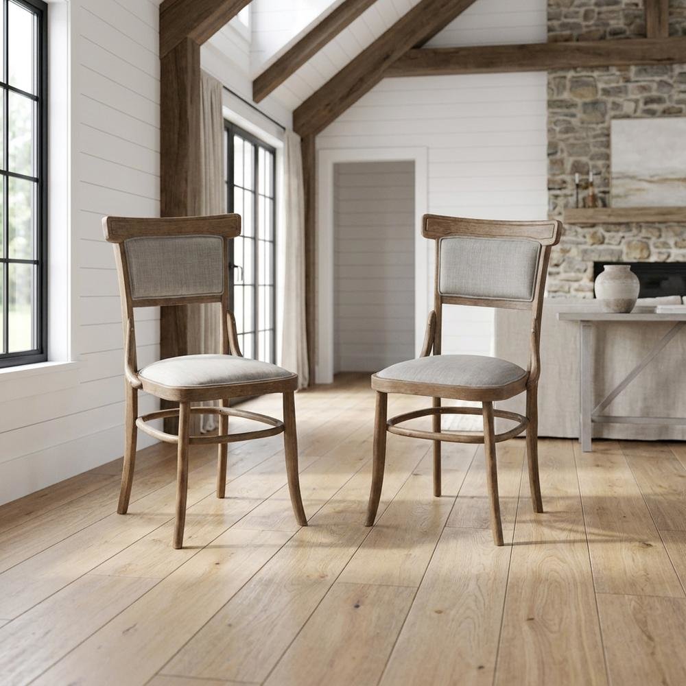 Rubberwood Linen Dining Chairs, Dining Room, Vintage Honey, Linen, Set of 2