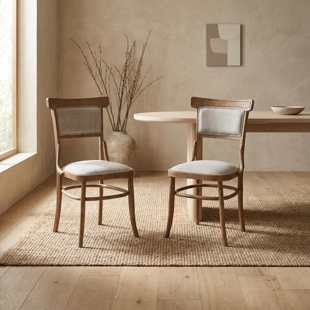 Rubberwood Linen Dining Chairs, Dining Room, Vintage Honey, Linen, Set of 2