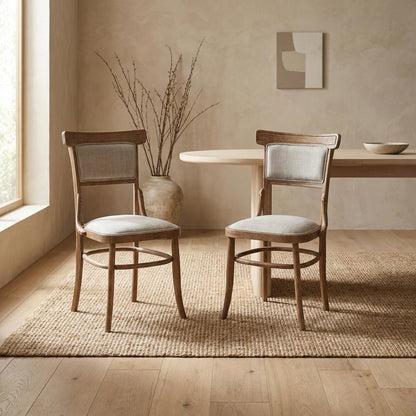 Rubberwood Linen Dining Chairs, Dining Room, Vintage Honey, Linen, Set of 2