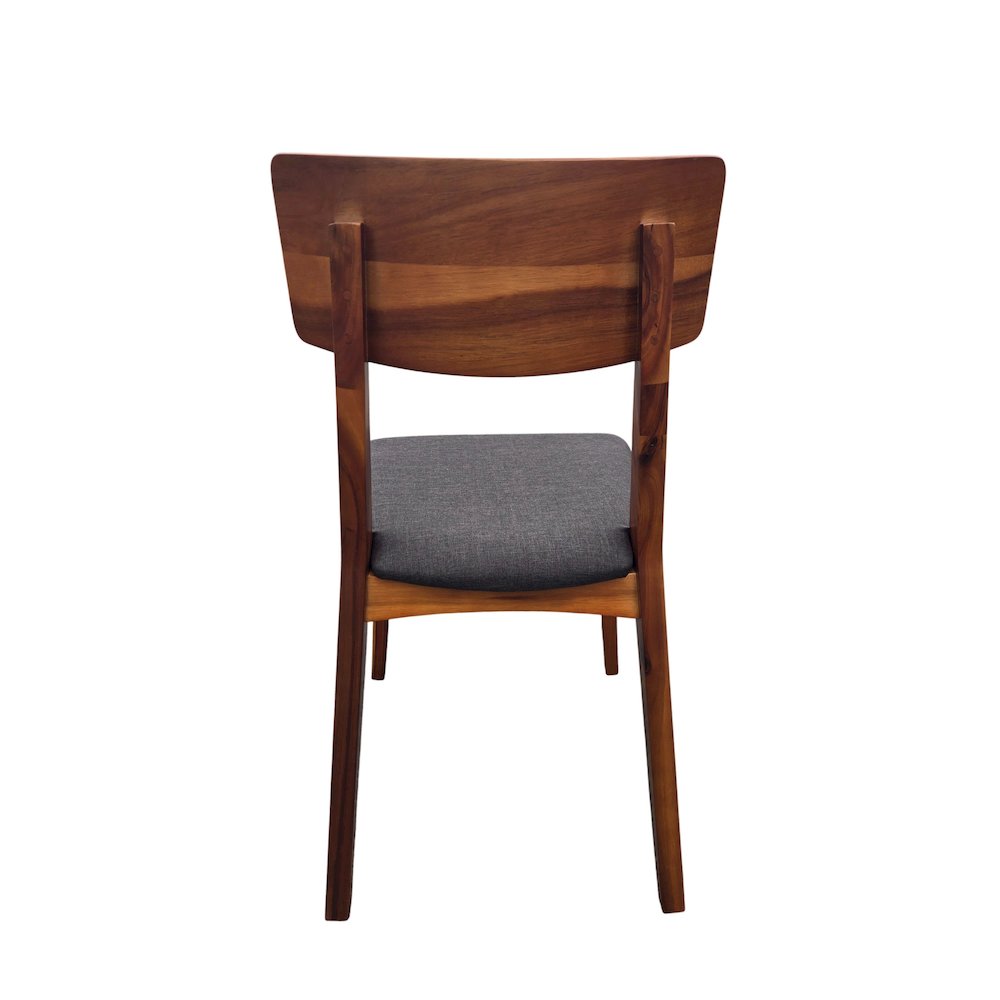 Set Of 2 Solid Blackwood Dining Chairs With Gray Upholstered Seats, Natural
