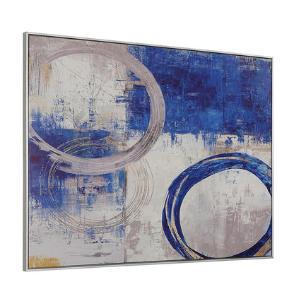 Circle Abstract Wall Art - Blue/Silver - Silver Frame - Large