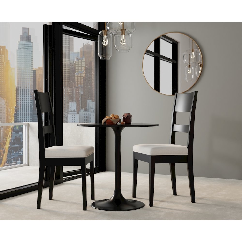 Enzo 30" Round Marble Top Dining Table - Black Top - Black Base