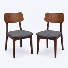 Set Of 2 Solid Blackwood Dining Chairs With Gray Upholstered Seats, Natural