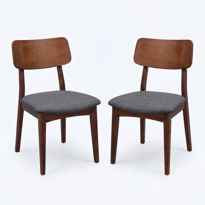 Set Of 2 Solid Blackwood Dining Chairs With Gray Upholstered Seats, Natural