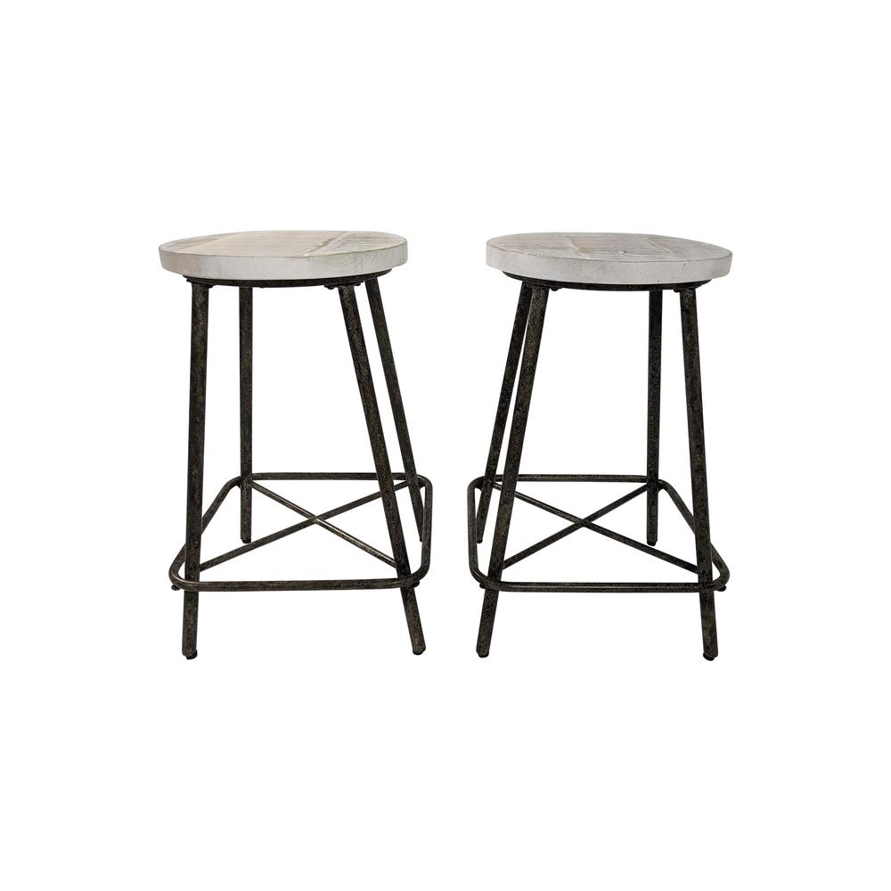 Illona 24" Counter Stool - Set of 2 - Natural Driftwood Seat - Aged Iron Base