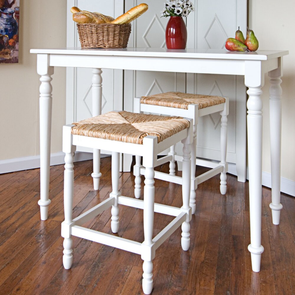 Hawthorne Bar Table with 2 Counter Stools - Antique White