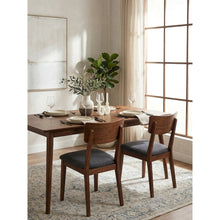 Set Of 2 Solid Blackwood Dining Chairs With Gray Upholstered Seats, Natural