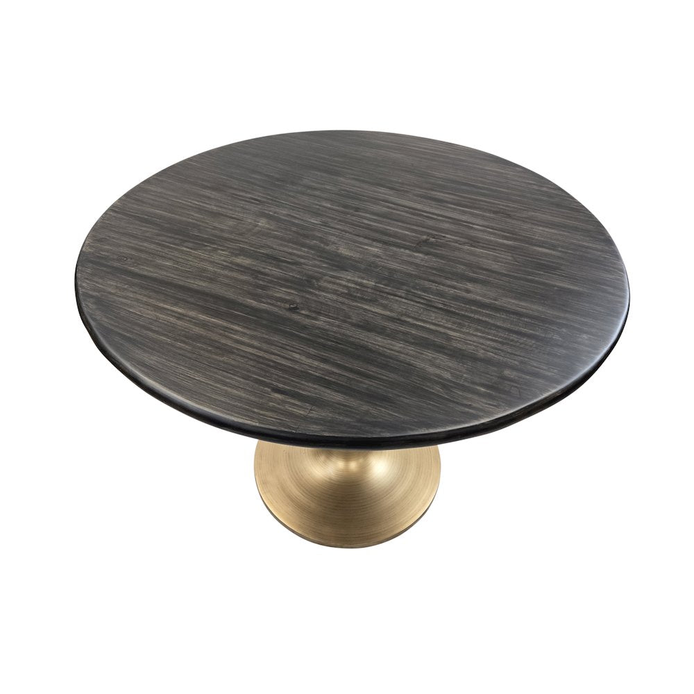 Alden Wood Top 40" Round Dining Table - Warm Black Top - Gold Base
