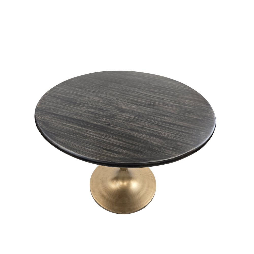Alden Wood Top 40" Round Dining Table - Warm Black Top - Gold Base