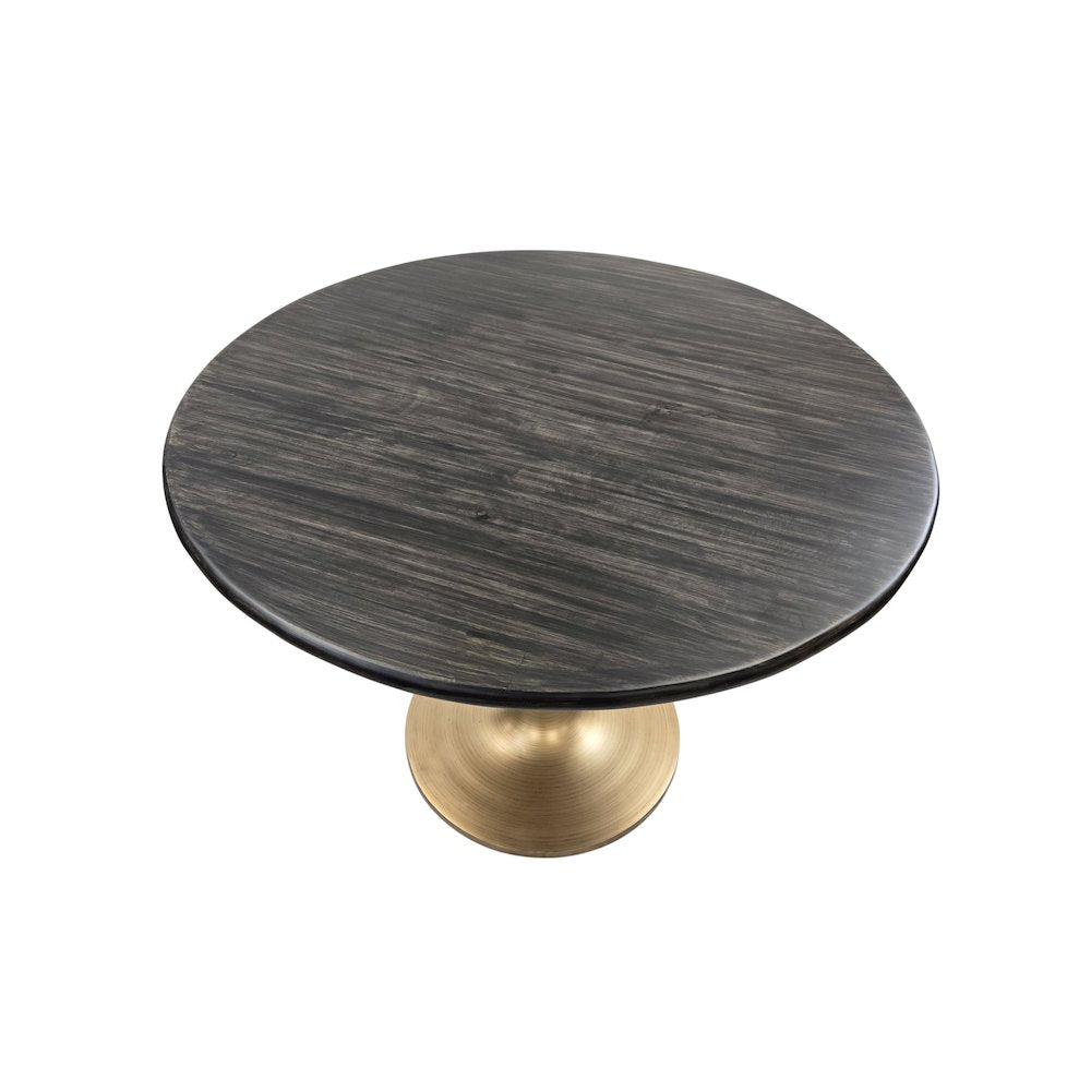 Alden Wood Top 40" Round Dining Table - Warm Black Top - Gold Base