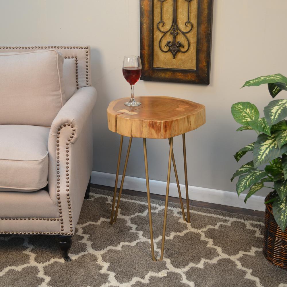 Seti Live Edge Accent Table - Natural Top - Gold Base