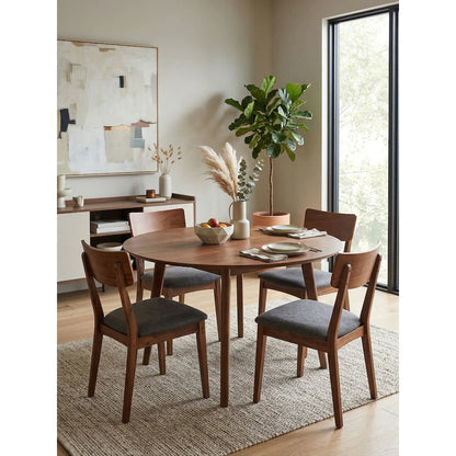 Set Of 2 Solid Blackwood Dining Chairs With Gray Upholstered Seats, Natural