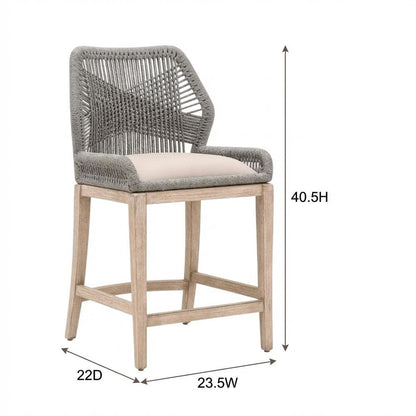 Gray Mahogany Counter Stool with Linen-Blend Upholstery and Footrest