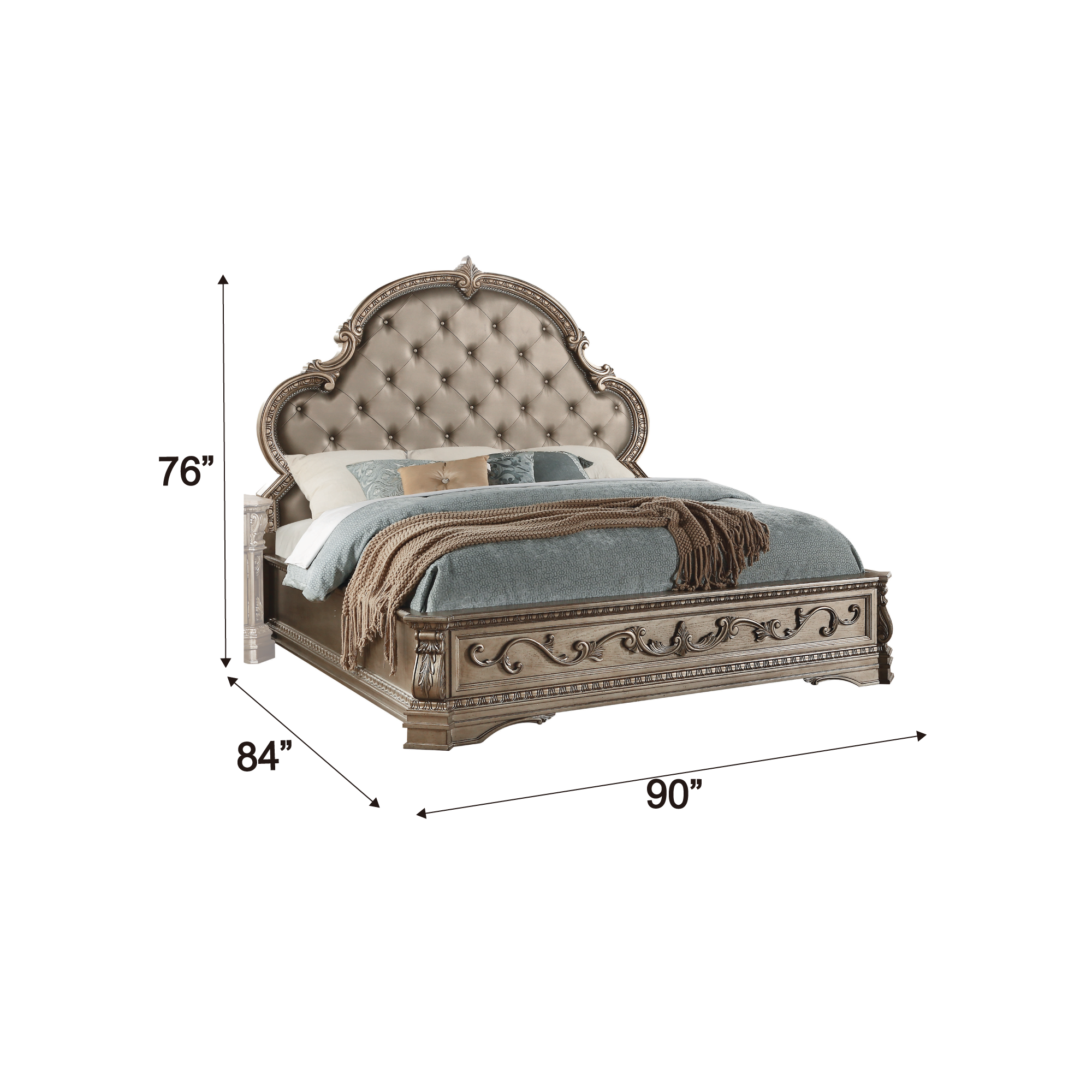 ACME Northville Eastern King Bed in PU & Antique Silver 26927EK