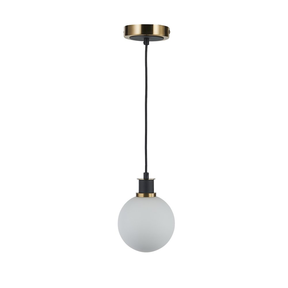 Gem Collection 1Light Pendant with White Glass Black and Brushed Brass