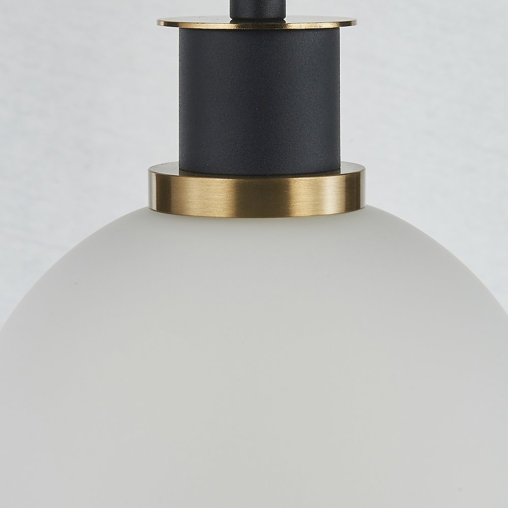 Gem Collection 1Light Pendant with White Glass Black and Brushed Brass