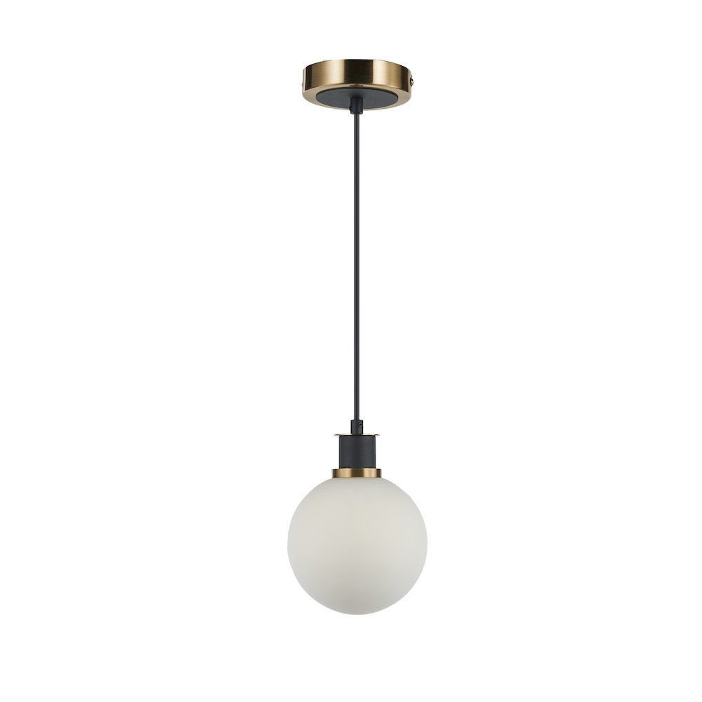Gem Collection 1Light Pendant with White Glass Black and Brushed Brass