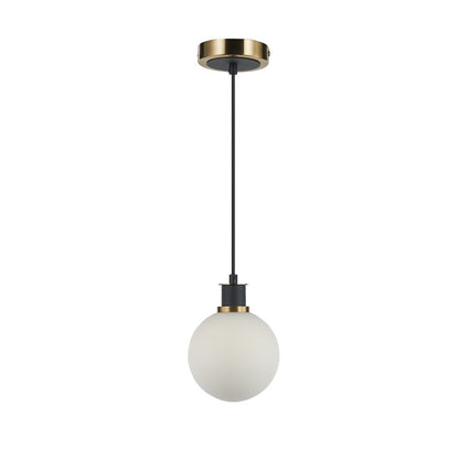 Gem Collection 1Light Pendant with White Glass Black and Brushed Brass