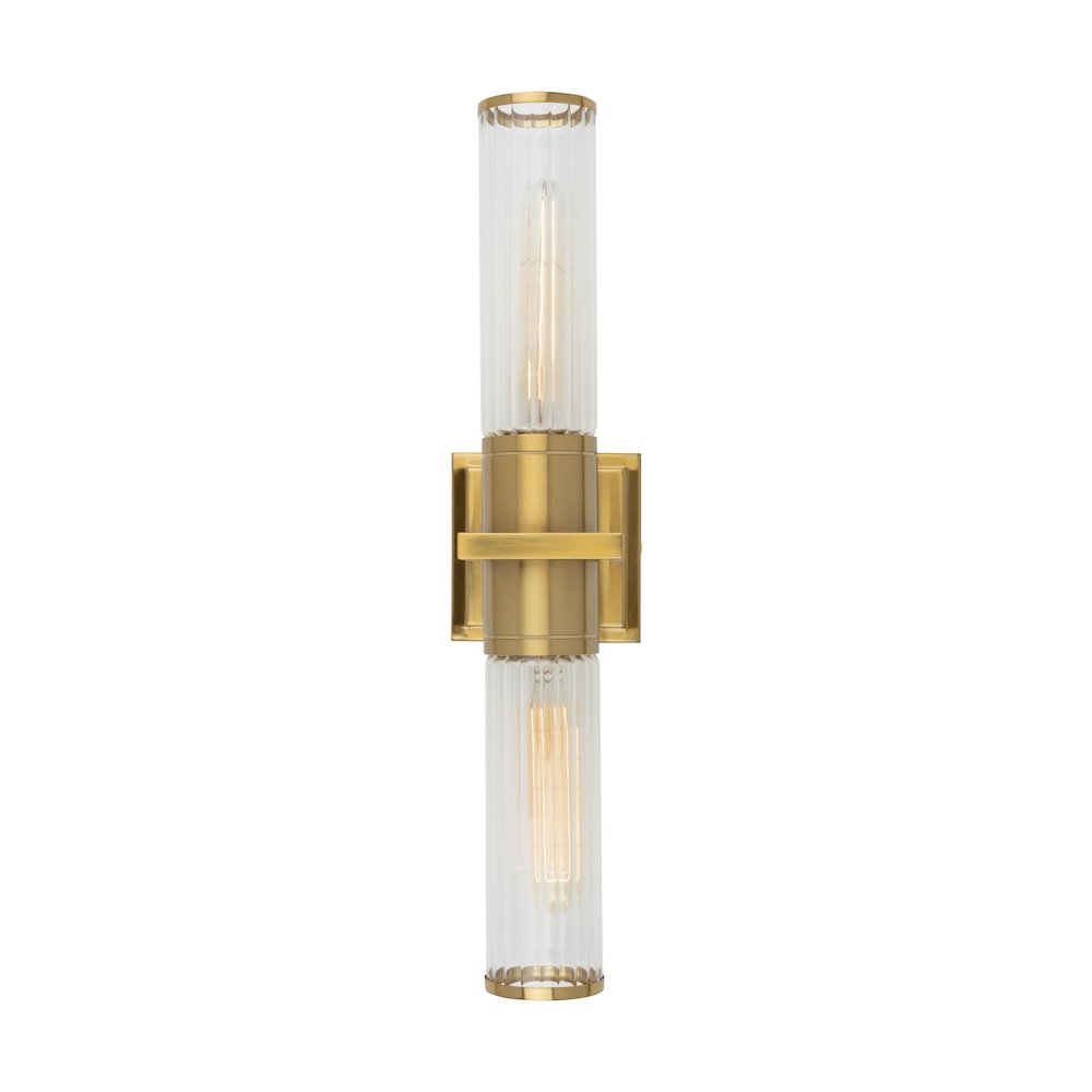 Positano Collection 2Light Bathroom Vanity Light Brushed Brass and Clear Glass
