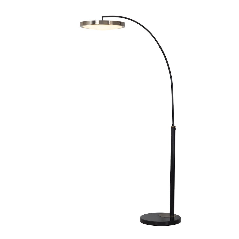 Redondo 1 Light LED Arc Floor Lamp - Matte Black Finish, Weathered Brass, Dimmer