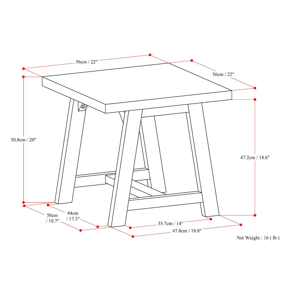 Sawhorse Solid Wood End Table In Distressed Grey