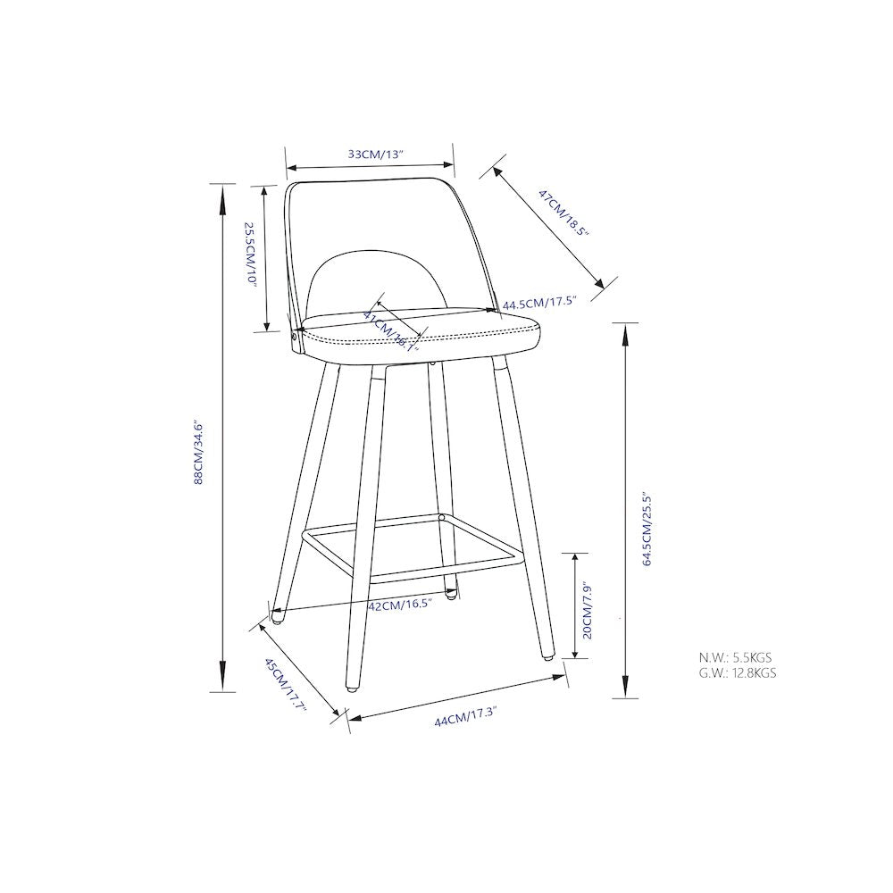 Callie Counter Height Stool (Set Of 2) In Grey Polyester Linen Fabric