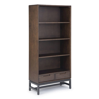 72 inch Wide TV Stand with Two 30 inch Wide Bookcases in Walnut Brown (Set of 3)