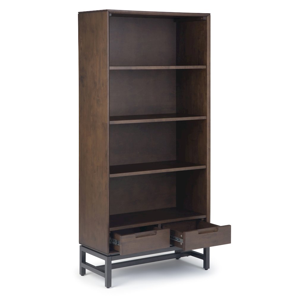 72 inch Wide TV Stand with Two 30 inch Wide Bookcases in Walnut Brown (Set of 3)
