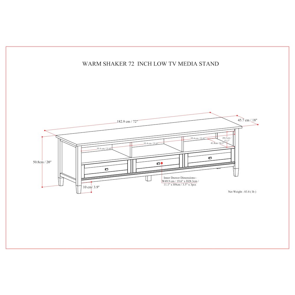 72 Inch Low Tv Media Stand In Tobacco Brown For Tvs Up To 80 Inches
