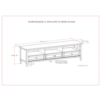 72 Inch Low Tv Media Stand In Tobacco Brown For Tvs Up To 80 Inches