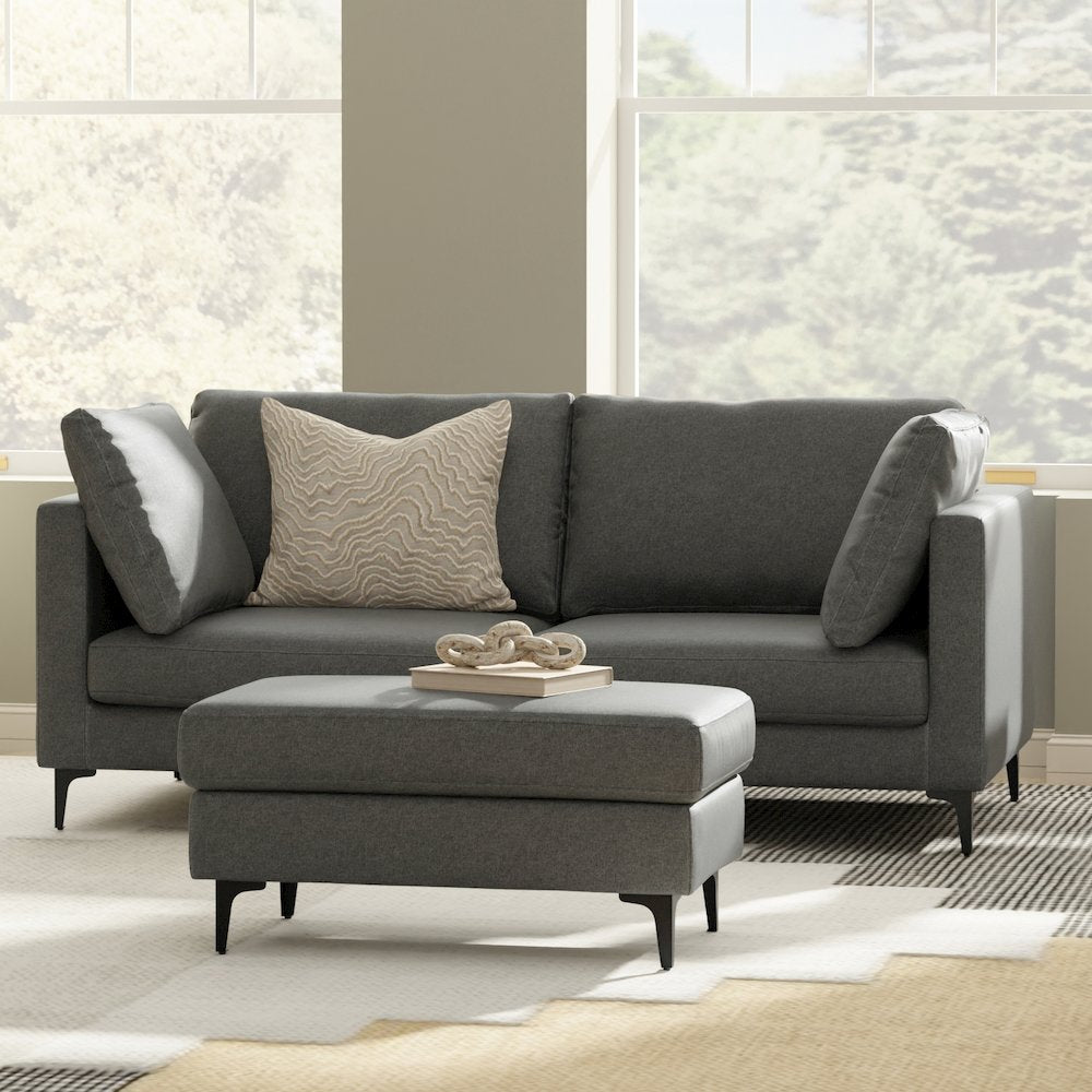 Ava 76-Inch Sofa And Ottoman Set In Tightly Woven Performance Fabric