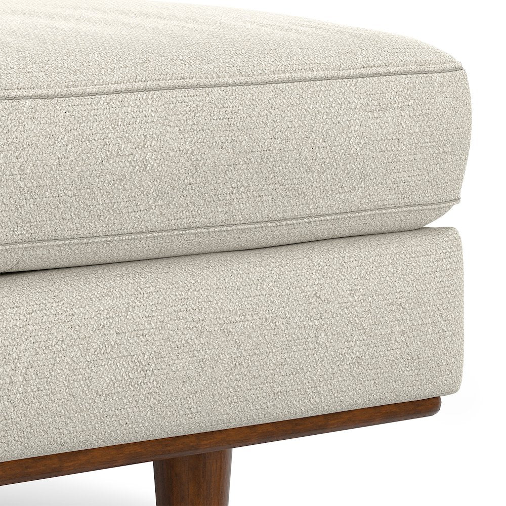 33 inch Wide Mid-Century Modern Table Ottoman in Cream White Woven-Blend Fabric