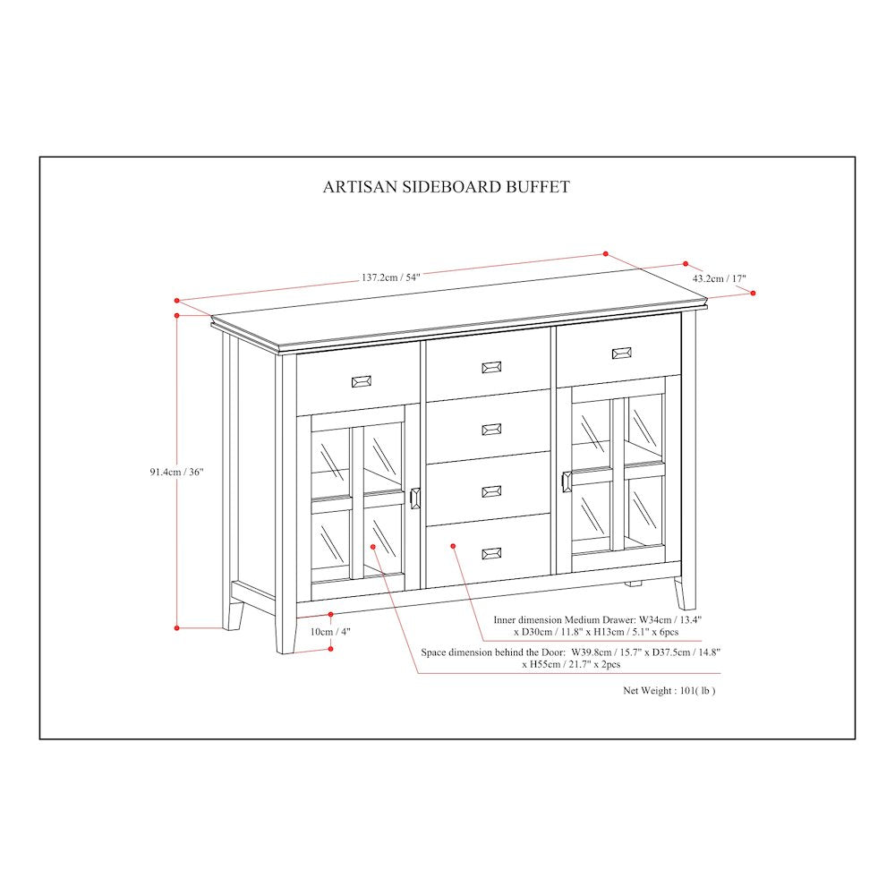 Artisan Solid Wood Sideboard Buffet In Black