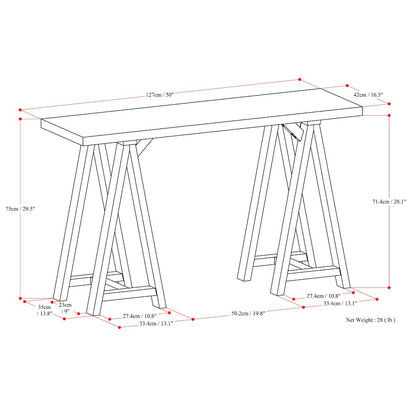 Sawhorse Solid Wood Console Sofa Table In Dark Chestnut Brown